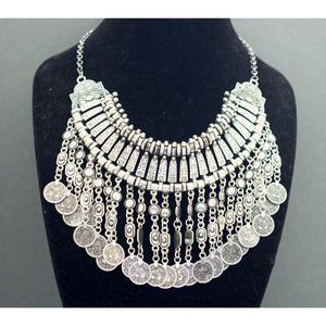 Vintage Art Deco Silver Tone Large Music Bib Necklace 20 Inches G20